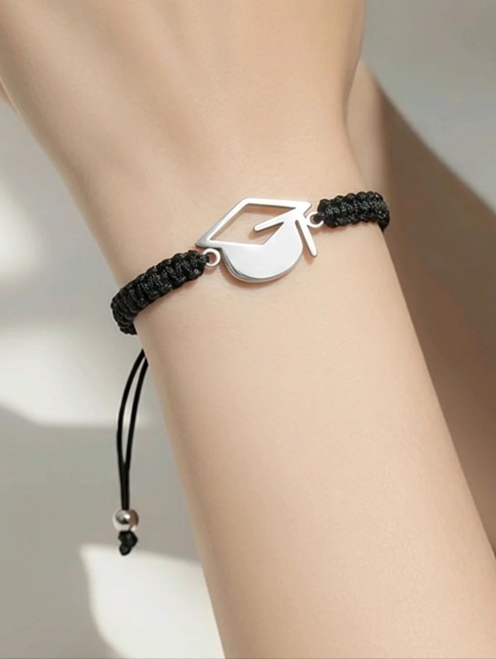 Stainless Steel Graduation Cap Bracelet Black Cord Gift Graduate 2026 Keepsake